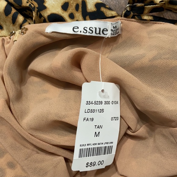 Satin Leopard Ruffle Asymmetric Hem Slip Dress - Picture 6 of 9